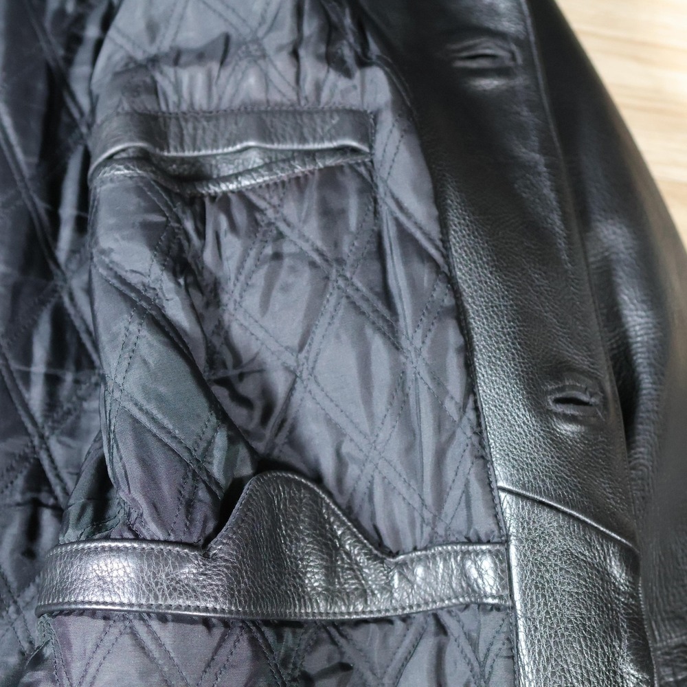 Vintage Timberland Leather Field Jacket Mens XL Black Genuine Leather Long Coat - Picture 10 of 11
